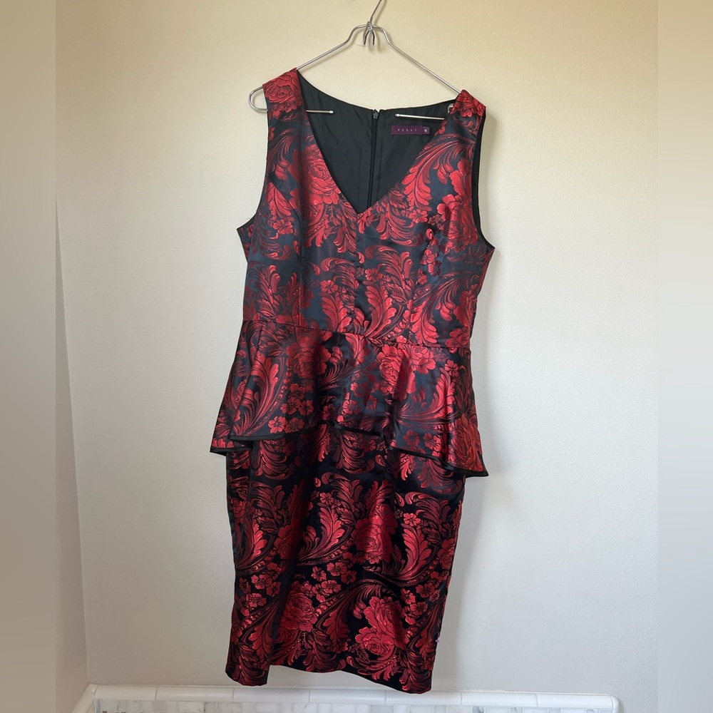 Debut red and black jacquard peplum dress 16